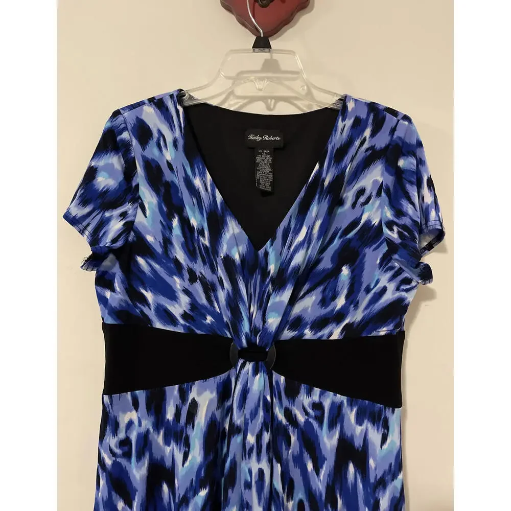 Kathy Roberts Womens Size 14 Blue Short-Sleeved Vneck Knee-Length Dress! A2083 - Picture 2 of 6
